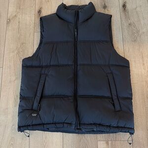 Zara Men's Down Puffer Vest With Pockets Black Drawstring Waist Large